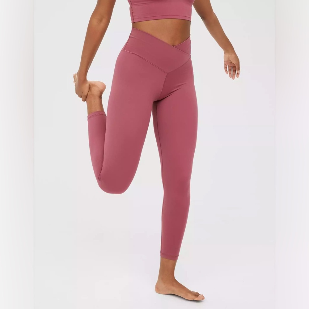 2 aerie real me crossover leggings- pink and blue